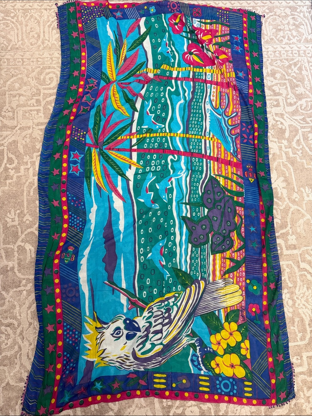 Vintage boho jasmine by KVM Vibrant Tropical Parrot scarf wrap sarong